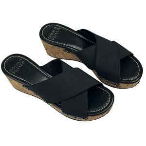 Donald Pliner Summera Cork Wedge Slide Sandals Black Womens Size 7.5M New $198